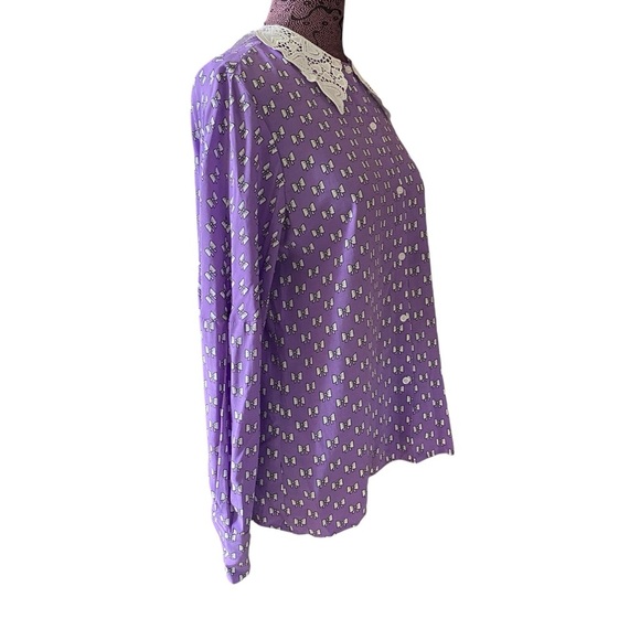 Maje Sz 2 Flowing Bows Print Purple Guipure Collar Top - Picture 4 of 10
